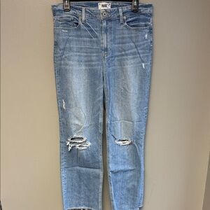 PAIGE Ailey Ankle Flare Distressed Light Wash Jeans Size 31 Raw Hem
